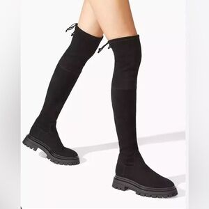NWB Stuart Weitzman Bedfordland Lug Sole Black Suede OTK Boot